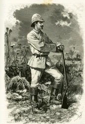 Portræt af Dr. Emile Holub, i en udforskningsdragt, gravering af Tofani, for at illustrere historien "Au pays des Marutses", i 1875-1879, af Dr. Emile Holub (1847-1902). Udgivet i Tour du monde, 2. semester 1883, redigeret af Edouard Charton (1807-1890)