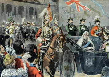 Dronning Victorias diamantjubilæum, kortegen i Londons gader i 1897 (kobberstik)
