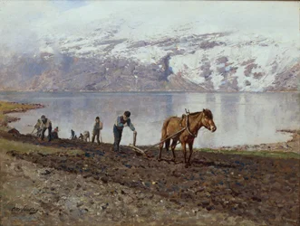 Pløjning med heste (olie på lærred)