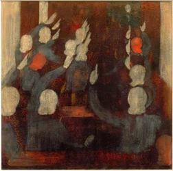 Holder i hånden (svarer). skitse