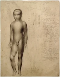 Stående mandlig nøgen. Studie af algrafi fra 1923