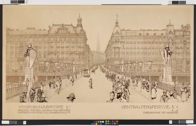 Vindobonabroen / Projekt til nybygning af broen Rothenthurmstraße - Lilienbrunngasse. Centralperspektiv