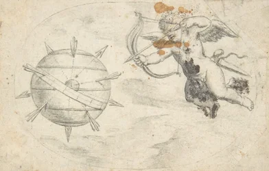 Amor skyder pile på World Globe, 1608 eller kort før.