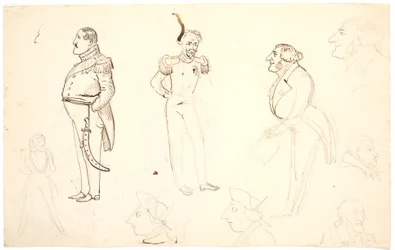 Karikatur af Frederik VII og andre, bl.a. Grundtvig, sandsynligvis Orla Lehmann m.fl.