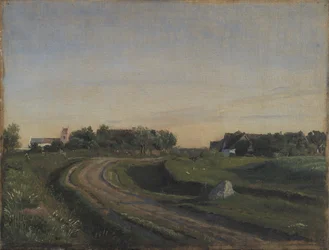Vejby med Kirken set fra Nord. Aftenlys. Sjælland