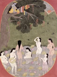 Krishna med ko-pigernes tøj, Tehri-Garhwal, ca. 1820-30
