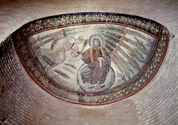 Tidlig kristen kunst: Forløser Giving Law (Peace), Mosaic of the Apse, 4. århundrede