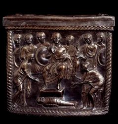 Paleochristian Art: Sølv relikvieæske kendt som Capsella de San Nazaro (sølv relikvieskrin af st Nazaro) - 370-397 apres JC Milan, Tesoro del Duomo Italien
