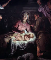 Hyrdernes tilbedelse Detalje af et maleri af Palma Giovane (1544-1628). Geneve fra det 17. århundrede, Museum of Art and History