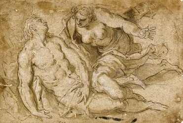 Venus opdager den døde Adonis (sort kridt, pen og brunt blæk på papir)