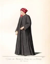 Cosimo (Kom) af Medicis (1389-1464), også kendt som Cosimo den Ældre (Cosimo il Vecchio) eller Come Pere of the Fædreland (Cosimo Pater Patriae), italiensk bankmand og statsmand, grundlæggeren af det politiske dynasti i Medici - Cosimo de Medici (1389-1464