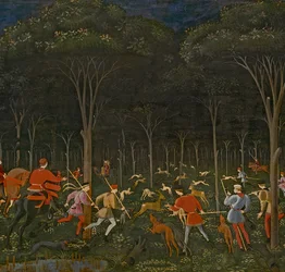 Jagten i skoven, ca. 1465-70, detalje af 100861