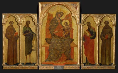 Polyptyk. Midterste panel: Madonna med barn ...