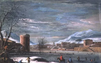 Vinterlandskab (tempera på læder)
