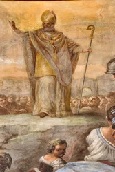 Fresker af Paolo de Matteis dateret 1714 på hvælvingen og på trommen, der skildrer helgenens liv, San Cataldo-kapellet i katedralen, Taranto, Italien (foto)