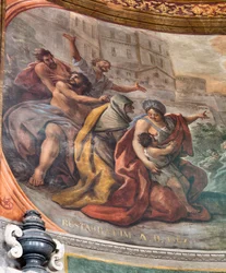 Fresker af Paolo de Matteis dateret 1714 på hvælvingen og på trommen, der skildrer helgenens liv, San Cataldo-kapellet i katedralen, Taranto, Italien (foto)