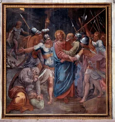 Kristi liv: "Judaskysset og tilfangetagelsen af Kristus" (Kristi lidelse, Judaskysset og tilfangetagelsen af Jesus), fresko (1536-1601), 1594-1600, Rom, Santa Prassede-kirken (Santa Prassede), Italien