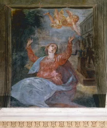 Saint Agatha, af Parmigianino (1503-1540), fresco, San Giovanni Evangelista-kirken, Parma, Emilia-Romagna, Italien