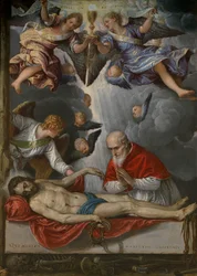 På spansk:  Cristo yacente adorado por el papa Pío V Den døde Kristus æret af Pius V
