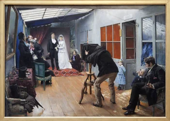 Et bryllup med fotografen, Maleri lavet i 1879 af Pascal Adolphe Jean Dagnan Bouveret (1852-1929). Fotografi, KIM Youngtae, Lyon, Musee des Beaux Arts de Lyon.