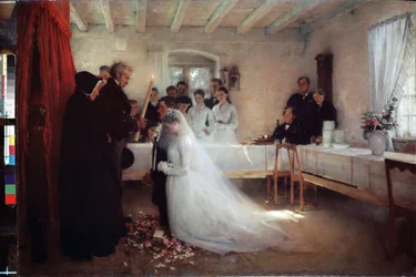 ""Bryllupsvelsignelsen"" (Bryllup) Maleri af Pascal Adolphe Jean Dagnan-Bouveret (Dagnan Bouveret) (1852-1929) 1880-1881 Pushkin Museum Moskva
