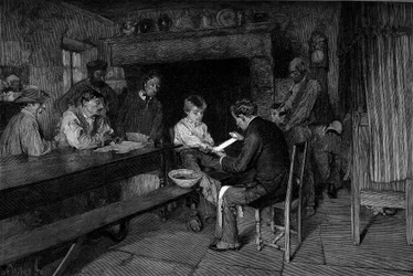 Ulykken (1879): en læge helbreder en ung bondes skade. Stik efter maleriet af Pascal Dagnan-Bouveret (Dagnan Bouveret) (1852-1929). I "" The Illustrous World"" nr. 1208 af 22. maj