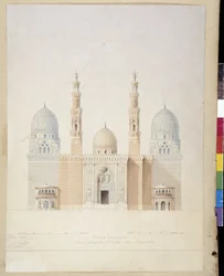 Arkitektur: hovedfacadeprojekt af moskeen i Alexandria. Egypten. Tegning af Pascal Coste (1787-1879)