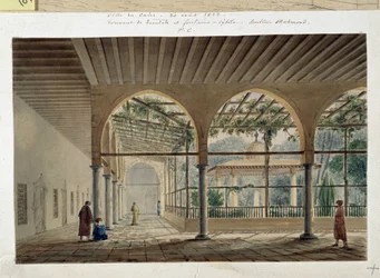 Orientalisme: dervishkloster og springvand. Tegning af Pascal Coste (1787-1879)