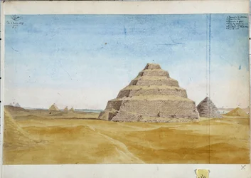 Udsigt over pyramiderne i Sakarra. Egypten januar 1819 Akvarel af Pascal Coste (1787-1879) Marseilles kommunale bibliotek