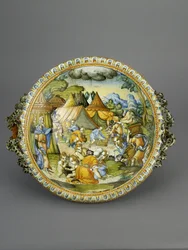 Bassin med indsamlingen af Manna, sandsynligvis Urbino, ca. 1600-20 (maiolica)