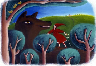 Illustration til Rødhætte (pastel)