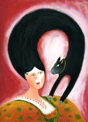 Strega del Tchesal (Chiesale): heks, der forvandler sig til en kat for at udspionere mænd. Illustration af Patrizia La Porta.