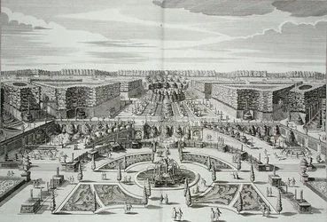 The Great Cascade of the Princely Pleasure Palace and Gardens, Berlin, graveret af Karl Remshard (1678-1735), udgivet ca. 1711-16 (gravering)
