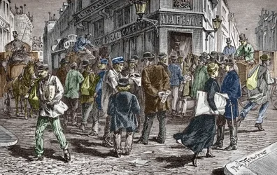 Udsigt over Rue du Croissant i Paris, sæde for mange aviser