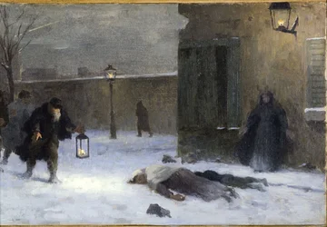 Skitse til præfektens kontor på Hôtel de Ville: Eftersøgningen af de sårede under belejringen af Paris i 1870