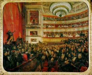 Den første aften i Paris med operaen Ernani af Verdi, tekst efter Victor Hugos roman (maleri på lærred)