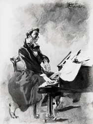 Komponisten og pianisten Frederic Chopin spiller klaver, af Albert Besnard (1849-1934), akvarel