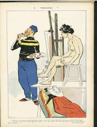 Illustration af Paul Balluriau (1860-1917) i Le Rire, 03/08/07 - Villegiatures - Kunst - Malere kunstnere, model (som poserer)