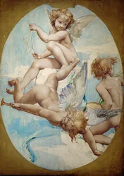 Ovale paneler i Grand Foyer viser putti med musikinstrumenter: trompet, triangel og bækkener ...