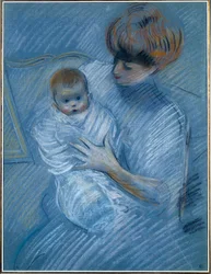 Moderskab. Tegning af Paul Helleu (1859-1927), det 20. århundrede. Portræt af en mor med sit barn. Bayonne, Musee Bonnat