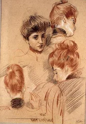Studier af Mme. Helleu og Mme. Clarighy, ca. 1892-95 (kridt)
