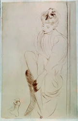 Young Woman Drawing a la sanguine af Paul Helleu (1859-1927) Paris fra det 20. århundrede, B.N.