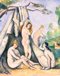 Badende foran et telt, detalje