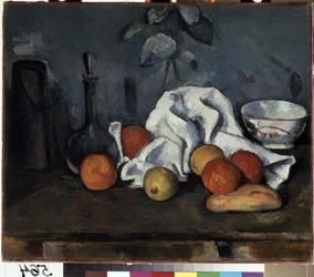 Stilleben med frugt. Maleri af Paul Cezanne (1839-1906)