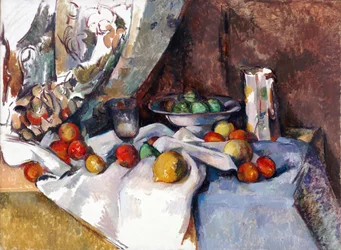 Stilleben med æbler. Maleri af Paul Cezanne (1839-1906), olie på lærred
