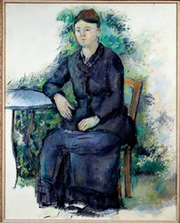 Portræt af Madame Cezanne i et havemaleri af Paul Cezanne (1839-1906) 1800-tallet søn. 0,63x0,8 m Paris, Musee de l