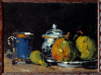Sukkerskål, blå kop og pærer Maleri af Paul Cezanne (1839-1906) 1866 Aix En Provence. Granet Museum