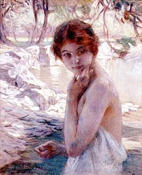 Girl by a Stream (olie på lærred)
