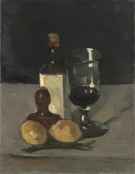 Stilleben med flaske, glas og citroner, 1867-9