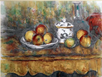 Stilleben en blå flaske Akvarel af Paul Cezanne (1839-1906) 1900 ca. Sol. 48x63 cm Wien, Kunsthistorisches Museum, Nude Gallery in der Stallburg